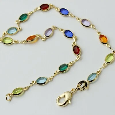 Mujer Niña Colorido Ovalado Circón Cúbico Relleno de Oro Sin Desvanecer Pulsera Cadena 7" Foto 1 de 4