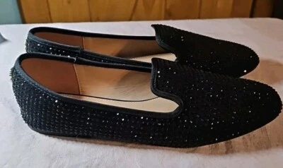 Carvela Black Rhinestone Loafers Sz 10 Glam Sparkle Slip-On Flat Woman #OH08 - Image 1 of 4