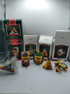 Juego de 5 adornos brillantes de crayón crayón crayón recuerdo sello vintage con cajas - Imagen 1 de 6