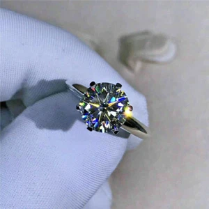 3Ct Near White Round Moissanite Six Prong Engagement Ring In 925 Sterling Silver - Picture 1 of 5