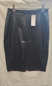 Spirit Size 10 Black Pleather (Leather Look) Knee Length Pencil Skirt - Picture 1 of 9