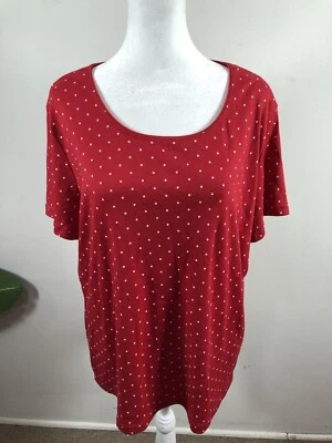 Blusa Camisa Karen Scott Top Mujer Talla XL Roja Lunares Cuello Redondo Foto 1 de 4