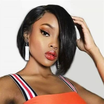 Peluca suave sintética negra con flequillo lateral corta de corte pixie para mujer Foto 1 de 4