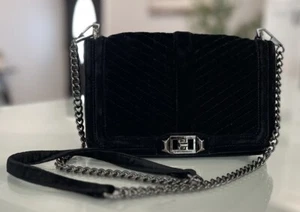 Rebecca Minkoff Love Crossbody Quilted Suede Black Shoulder Bag With Chain - Picture 1 of 12