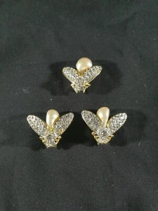 3 broches bijoux abeille strass et perle nacre fantaisie brillants métal doré - Bild 1 von 6