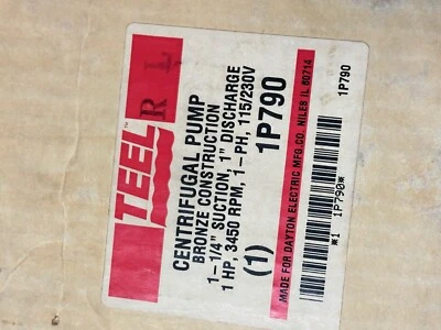 Centrifugal pumps 1P790, 1 HP, 3450 RPM, 115/230V/1P. 1" DISC, 1-1/4" SUCT - Image 1 of 3