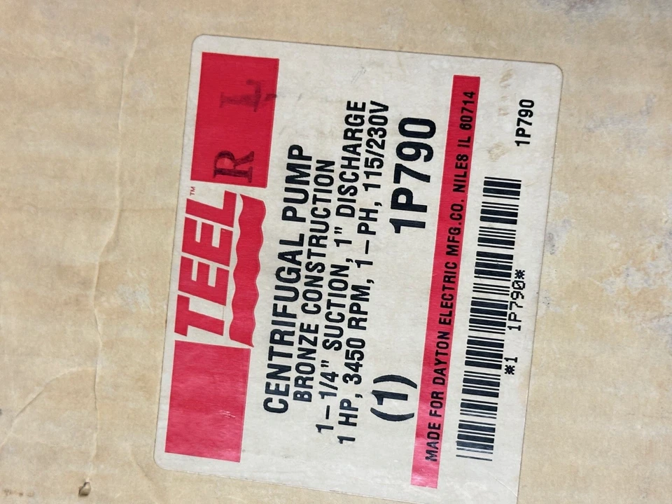 Centrifugal pumps 1P790, 1 HP, 3450 RPM, 115/230V/1P. 1" DISC, 1-1/4" SUCT - Image 1 of 3