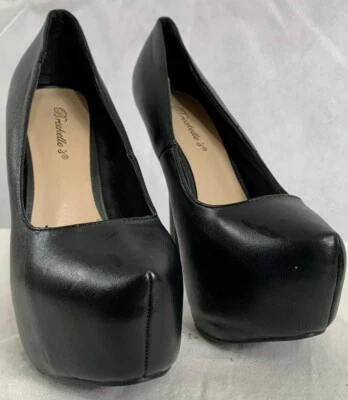 Zapatos Breckelles Marisa Talla 7.5 Negros Sólidos Hechos por el Hombre Plataforma 8.5" Tacones de Aguja Foto 1 de 4
