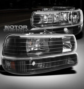 99-02 SILVERADO/00-06 TAHOE/SUBURBAN CRYSTAL HEAD LIGHTS+BUMPER LAMP AMBER/BLACK - Bild 1 von 2