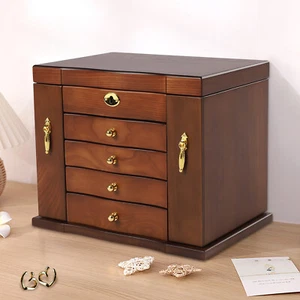 Portagioie in legno grande 4 cassetti 5 strati adatto a Wowen con specchio organizer box - Foto 1 di 16