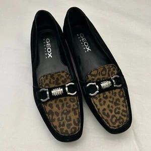 Geox Horsebit Loafer Rhinestone Black Leopard Suede Driving Shoes Sz 38 US 7.5 - Picture 1 of 9