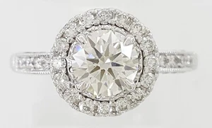 Natural Round Diamond Halo Engagement Ring 1.5 ct 18k White Gold GIA Retail $8K - Picture 1 of 9