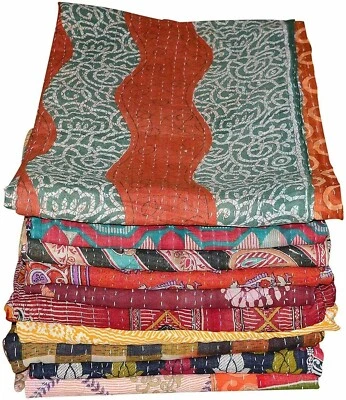 Wholesale Lot Of 10  Indian Vintage Kantha Quilt Handmade Reversible Blanket - Image 1 of 4