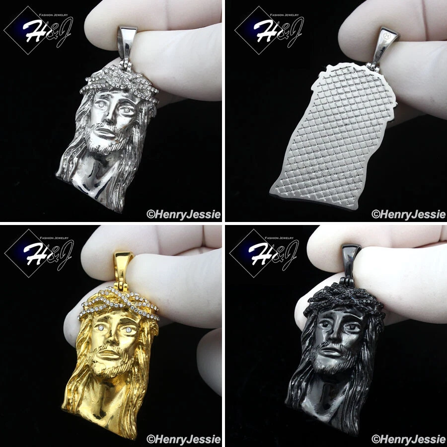 MEN's Stainless Steel ICY Bling CZ 3D Gold/Black Plated JESUS Face Pendant*P133 - Image 1 of 1