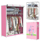 Pink Home Fabric Canvas Wardrobe With Hanging Rail Shelving Clothes Storage