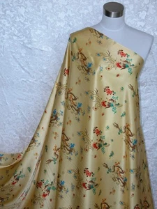 New 100% Silk Charmeuse Fabric Golden Dragon Phoenix Per Yard - Picture 1 of 2