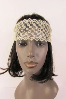 Mujer Tela Elástica Moda Diadema Mini Flores Beige Negro Encaje Floral Banda  Foto 1 de 4
