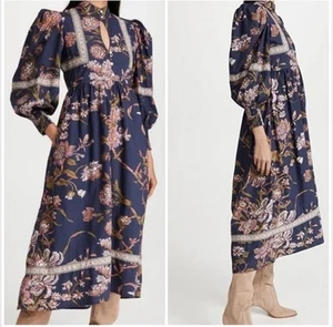 Love The Label Wanda Print Midi Dress Puffer Long Sleeve In Purple/Multi Size S - Picture 1 of 17