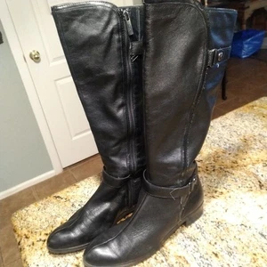 Circa Joan & David kniehohe schwarze Lederreitstiefel Reißverschluss Damengröße 8,5 M - Bild 1 von 14