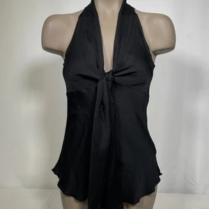 Banana Republic schwarz Seide ärmellos Tie Front Bluse Neckholder Top Damen XS - Bild 1 von 9