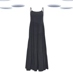 Ex Women’s Petite Size Asymmetric Tiered Maxi Dress in Black (Defect) - Picture 1 of 3