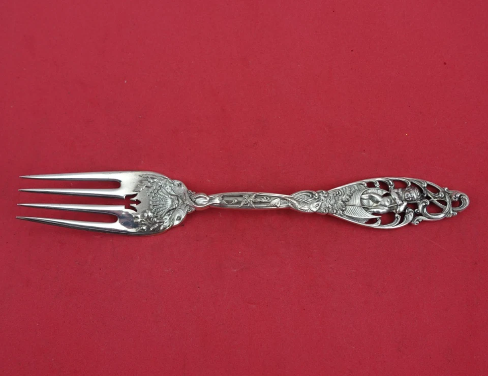 Labors of Cupid by Dominick and Haff Sterling Silver FIsh Fork w/ Cupid Boat Old - Image 1 of 3