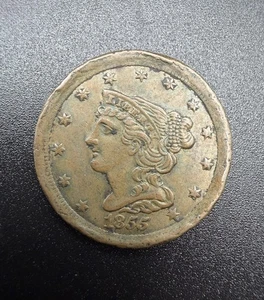 1855 Half Cent Braided Hair G F Detail Scarce Low Mintage Type Coin - Picture 1 of 4