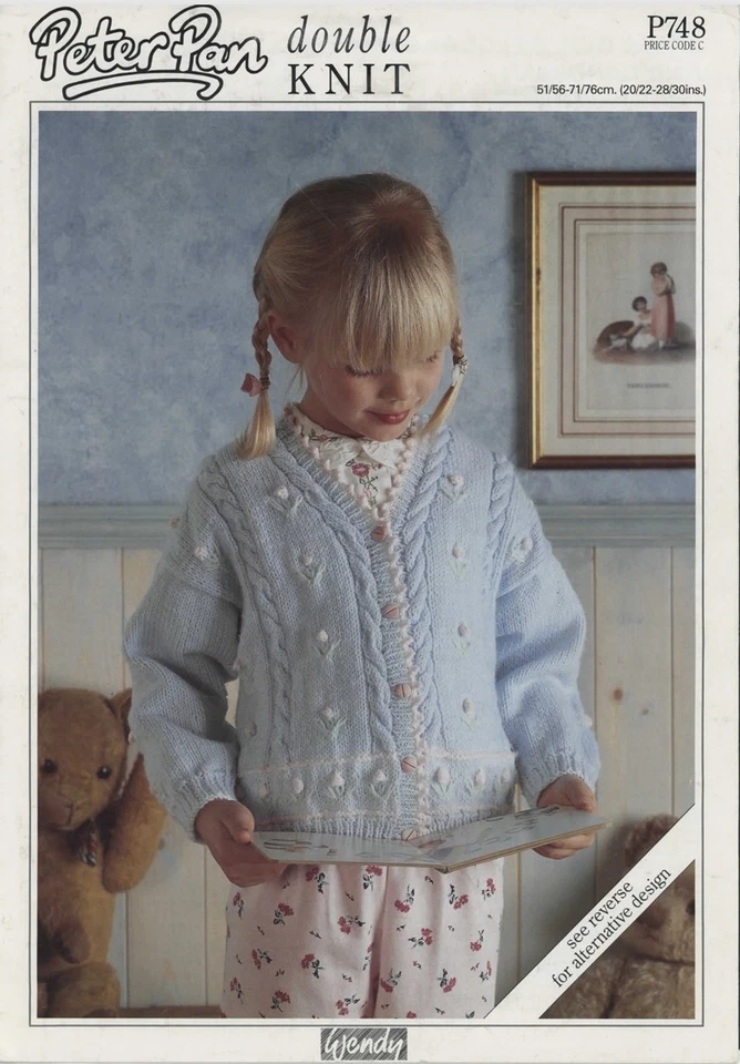 Peter Pan P748 Double Knit Childs Floral Cardigan & Sweater Knitting Patterns - image 1 of 4