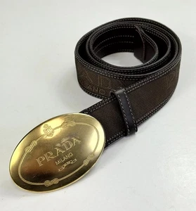 Prada Western Style Saffiano Leather Logo Men Brown Belt Size 95/38 - Picture 1 of 11