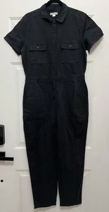 NEW Outerknown Womens Medium Jumpsuit S.E.A. Suit Organic Linen Black Boho Goth - Picture 1 of 6