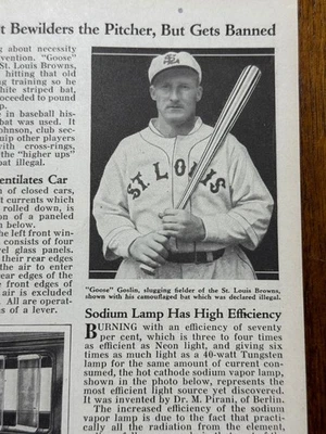 1930s magazine article Camouflaged Bat Bewilders Pitcher Goose Goslin Baseball - Image 1 of 2