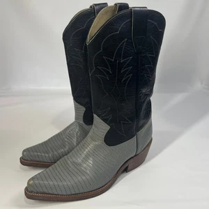 7 Leguas Lizard Botas Occidentales Gris Negro Para Mujer 7 Vaquero Cuero Exótico - Imagen 1 de 11