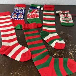 Christmas Stocking Collection Striped & Decoration + 1 Bag Santa Claus Tree Snow - Picture 1 of 7