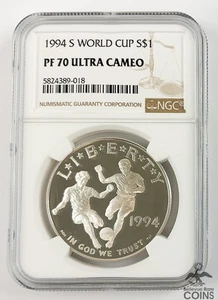 1994-S US $1 Silver Proof Coin WORLD CUP SOCCER/FOOTBALL NGC PF70 Ultra Cameo - Picture 1 of 6
