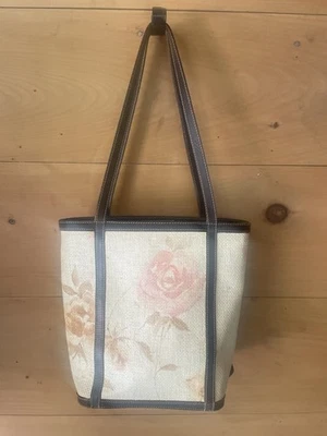 Maxx New York Rattan Tote Bag – Floral Rose Print with Brown Leather Trim - Image 1 of 4
