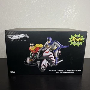Hot Wheels Batman Classic TV Series Batcycle w/Batman & Robin - Elite 1:12, MINT - Picture 1 of 8