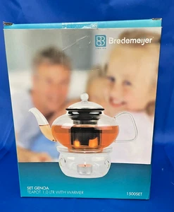 Bredemeijer Set Genoa Glass Teapot 1.0L with Warmer & Stainless Steel Filter NEW - Picture 1 of 5