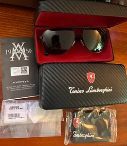 TONINO LAMBORGHINI TL330S02 AVIATOR SUNGLASSES GUNMETAL BLACK POLARIZED 60-15 - Picture 1 of 2