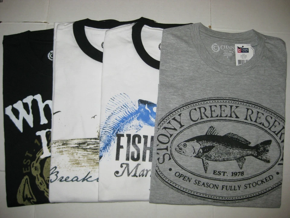 Camiseta de algodón con estampado de peces/marina Chaps para hombre nueva con etiquetas - Elige tu estilo y talla Foto 1 de 1