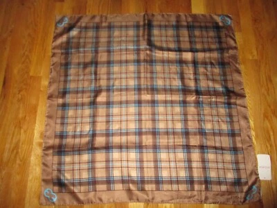 Bufanda cuadrada 100 % seda marrón azul a cuadros Escada 34" nueva con etiquetas Foto 1 de 4