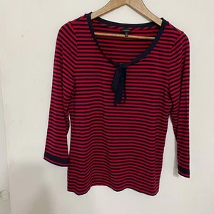 Talbots Womens Blouse Rayon Size M Red/Blue Stripes LongSleeve Top#1711         - Picture 1 of 7