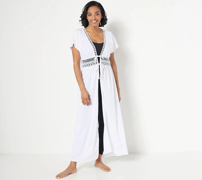 Belle Beach by Kim Gravel LP/MP Petite Slub Knit Cover Up in White QVC-6071 - Image 1 of 3