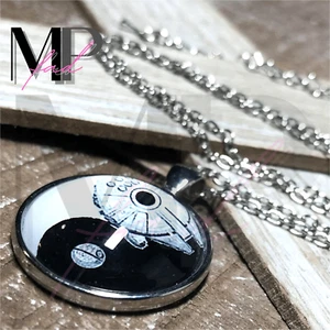 Star Wars Necklace Cabochon Pendant Silver Chain DEATH STAR MILLENNIUM YIN YANG - Picture 1 of 6