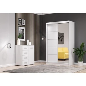 2er-Set Schwebetürenschrank NEOMI 05 Kommode FRIDA MINI 01 Weiß/Weiß - Bild 1 von 6