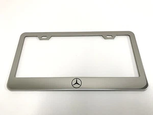 1 STAINLESS STEEL CHROME Polished Metal License Plate Frame - MBZ"LOGO" - Picture 1 of 3