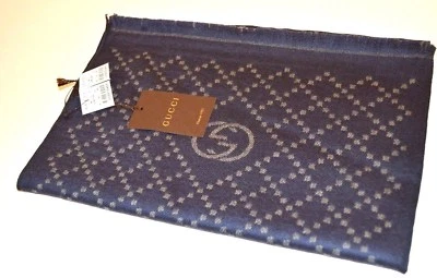 Nuevo Gucci 344995 Reversible Lana GG y Diamante Logo Azul/Gris Bufanda Silenciador Foto 1 de 4