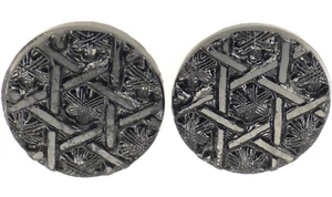 C1890s Antique Pair Victorian Black Glass Hexagram 6-Pointed Star Button LOT 2 - Picture 1 of 4