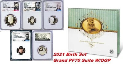 2021 US Mint BIRTH SET 5-Coin-Set Dime Half Penny Nickel Quarter NGC PF70 UC FR - Image 1 of 4