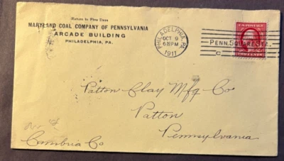 Vintage 1911 cover from MD Coal Co. Of PA, Philadelphia cancel, 10/9/1911 - Image 1 of 2