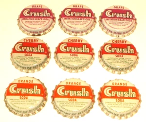 Vintage Menge 9 Crush unbenutzt Kork gefüttert Soda Flaschenverschlüsse Orange, Kirsche, Traube - Bild 1 von 5
